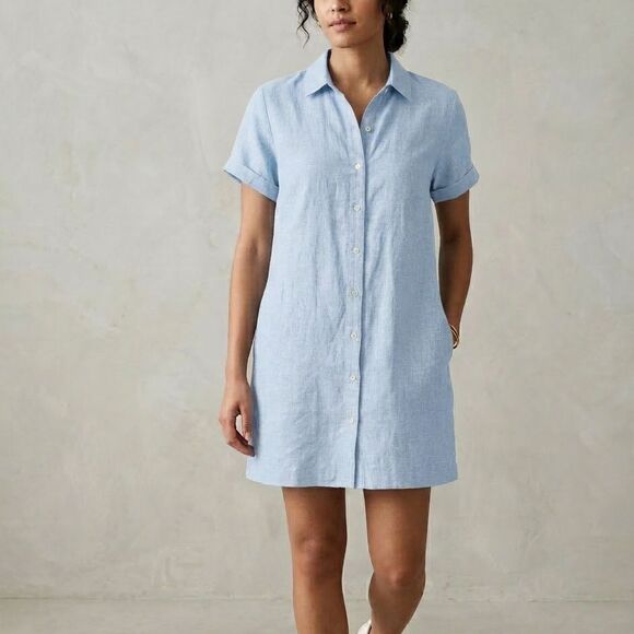 Tahari Dresses & Skirts - Tahari 100% Linen Shirt Dress Womens XS Blue Button Front Pockets